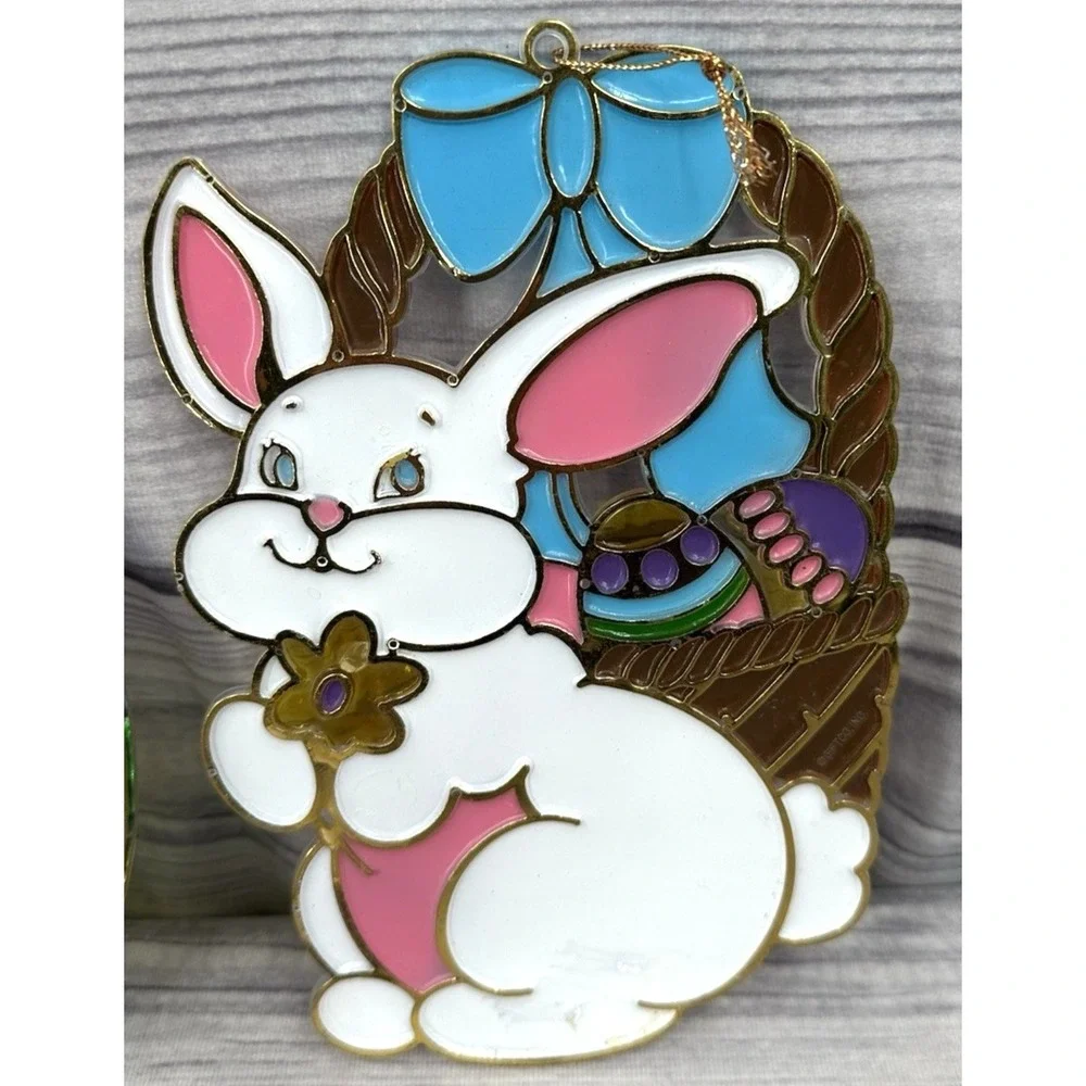 VINTAGE CHRISTMAS STAINED GLASS / EASTER PLASTIC STAINED‎ GLASS LOOK SUNCATCHERS